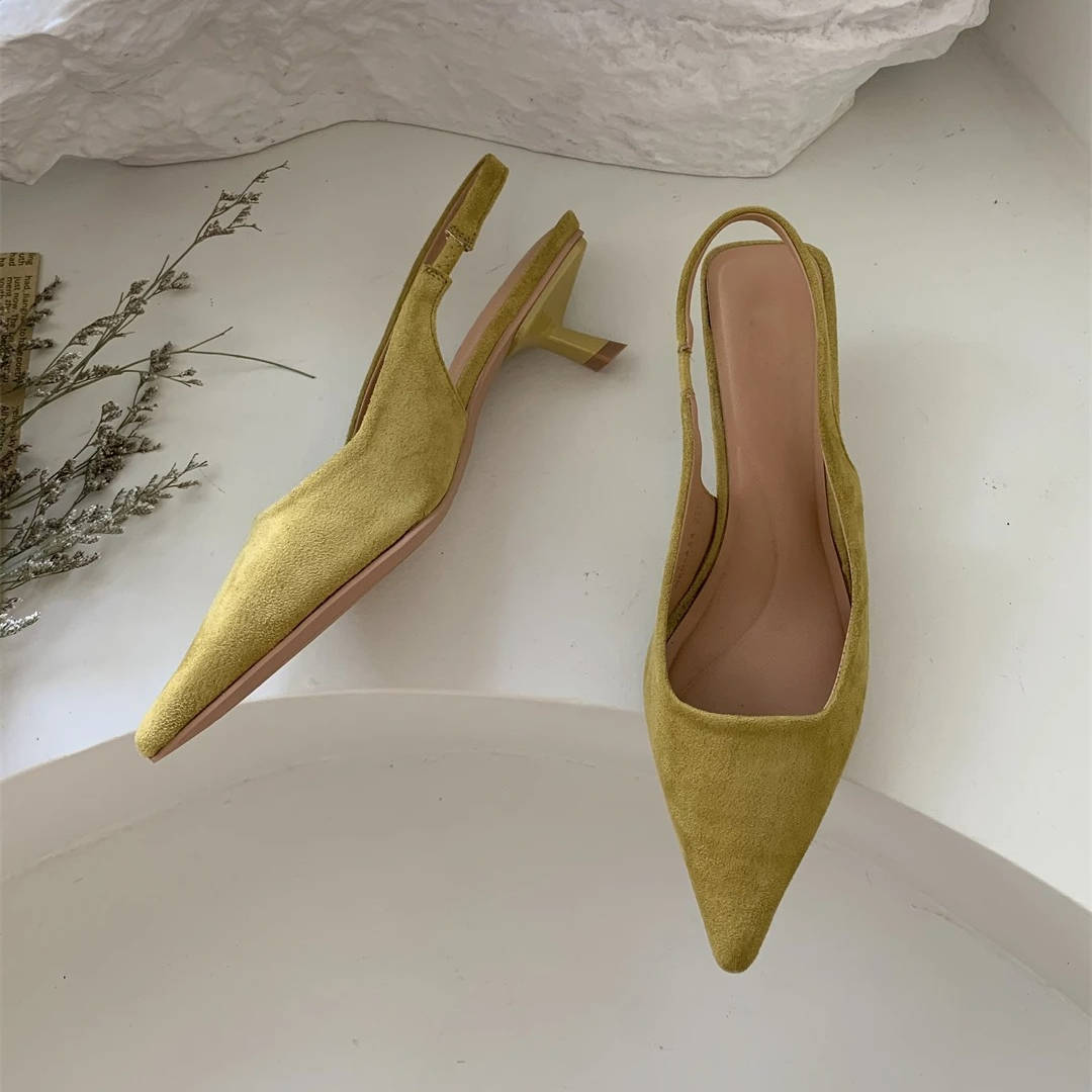 Pointed Toe Slingback Kitten Heels for Women with Microfiber Upper and Slip-On Design