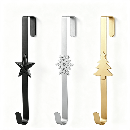 Metal Over The Door Wreath Hanger | Christmas Snowflake Tree Star Decor Hook