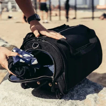 Convertible Travel Duffle Bag with Garment Buckles and Shoe Compartment, Telescoping Handle