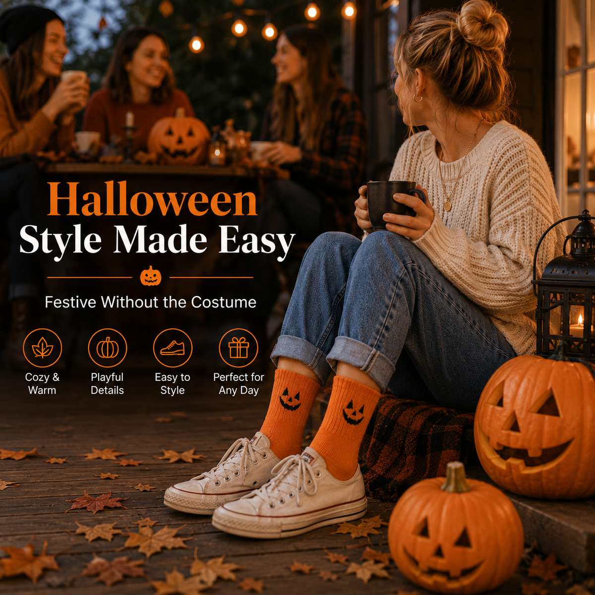 Unisex Halloween Embroidered Mid-Calf Socks Thick Knitted Cozy Warm Stockings