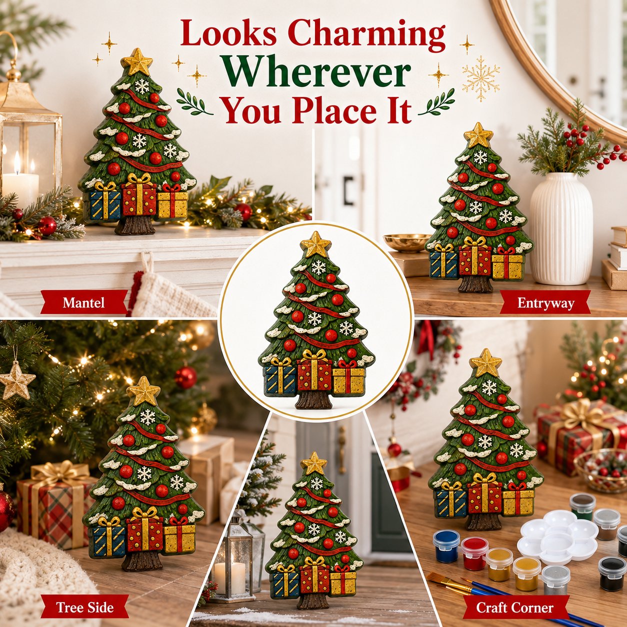 DIY Christmas Tree Mold & Paint Craft Kit | Reusable 3D Mold with 8 Acrylic Paints, 2 Brushes & Festive Detail Guide