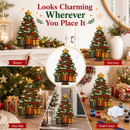 DIY Christmas Tree Mold & Paint Craft Kit | Reusable 3D Mold with 8 Acrylic Paints, 2 Brushes & Festive Detail Guide