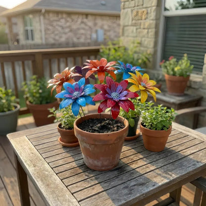 Handmade Colorful Metal Flowers Garden Stakes
