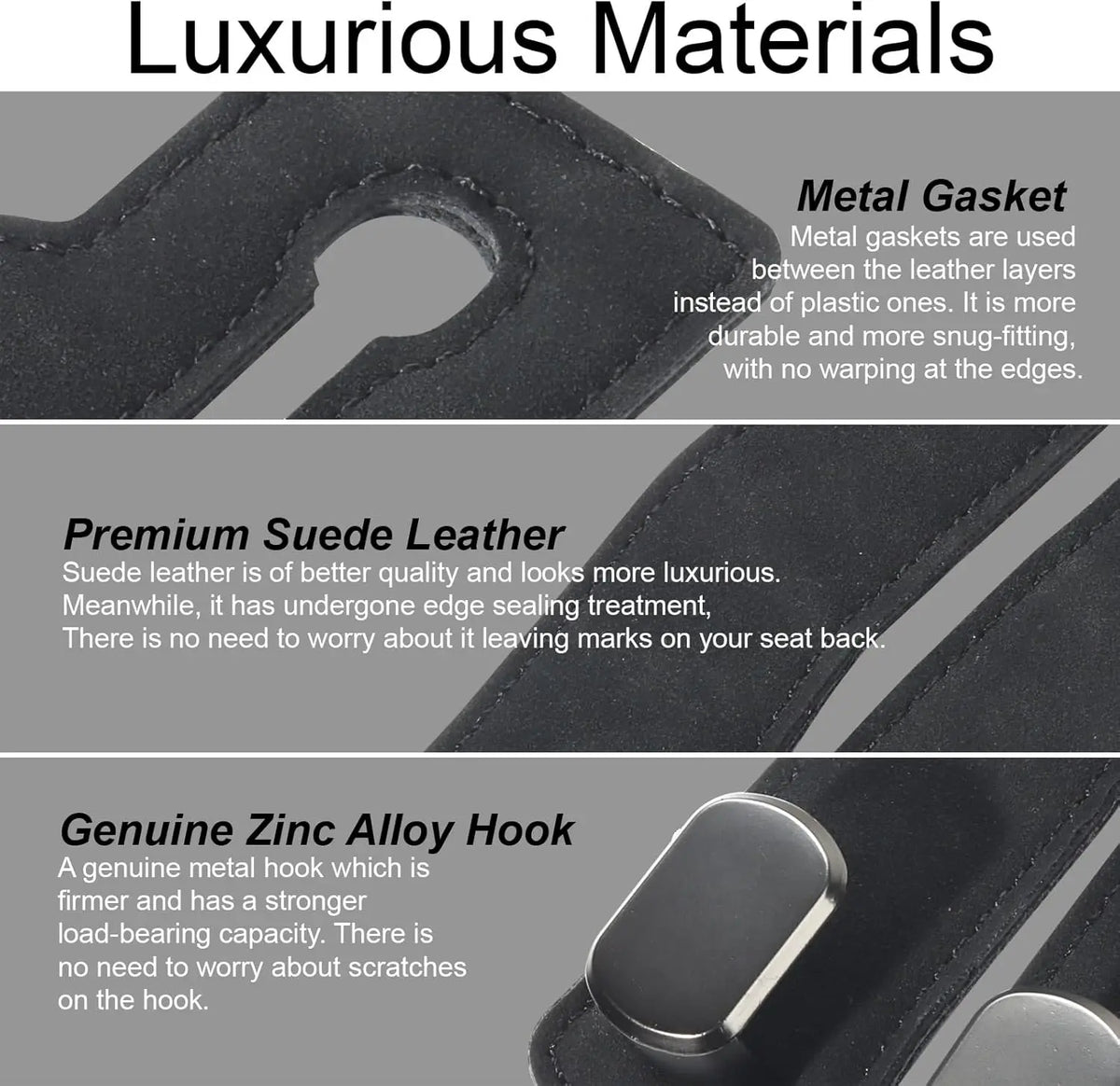 2pcs Heavy-Duty Car Seat Headrest Hooks – Leather & Metal Purse Organizer for Handbags & Groceries