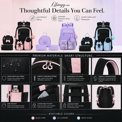 Cute Bowknot Lightweight School Backpack – Water Repellent & Anti-Theft!