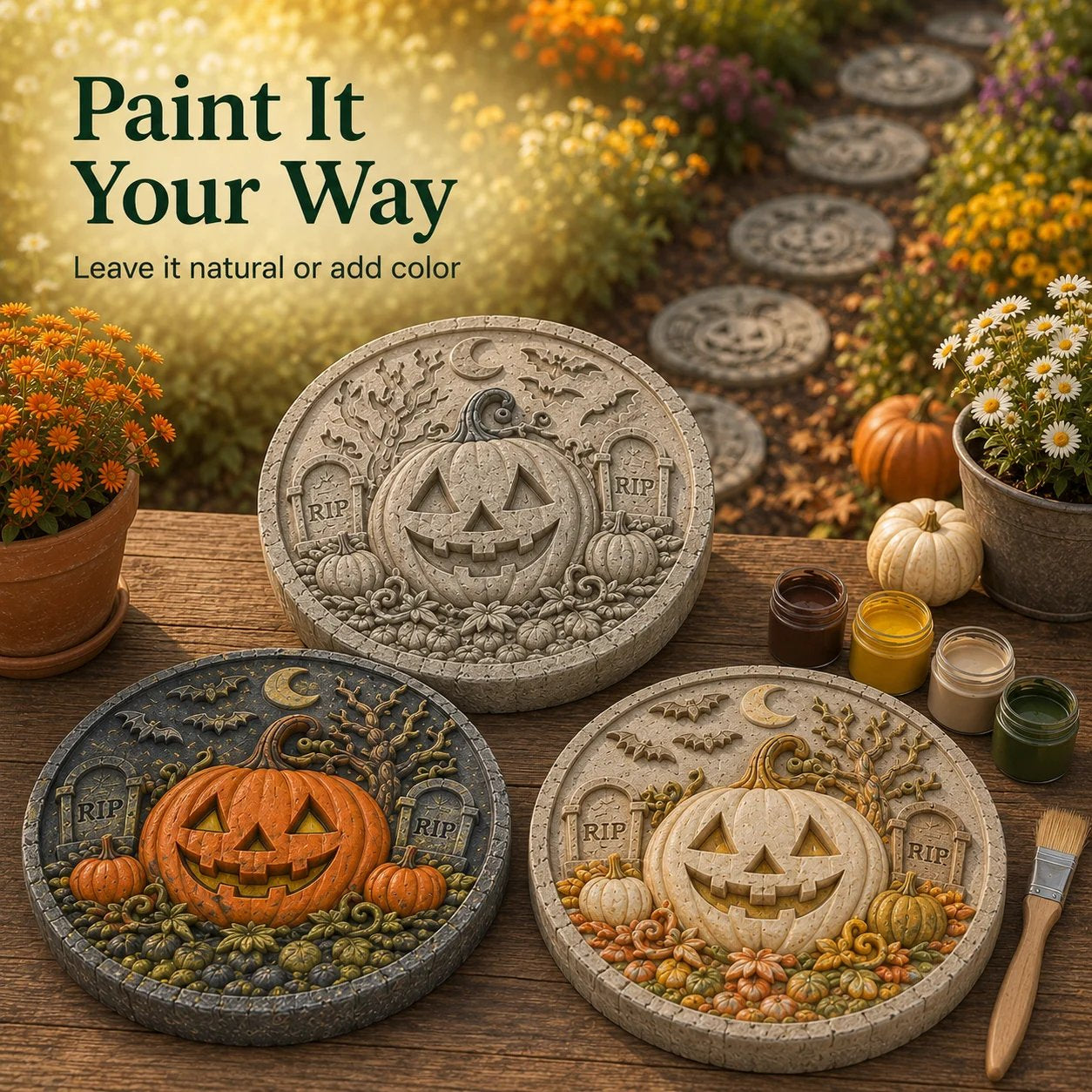 Reusable Haunted Pumpkin Halloween Stepping Stone Mold