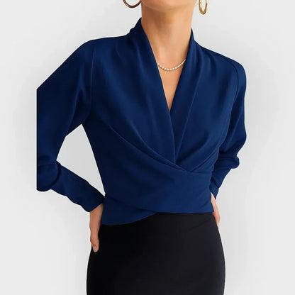 Wrap Blouse with Crossover Front and Adjustable Side Tie, Four Colors