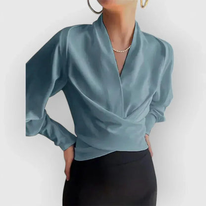 Wrap Blouse with Crossover Front and Adjustable Side Tie, Four Colors