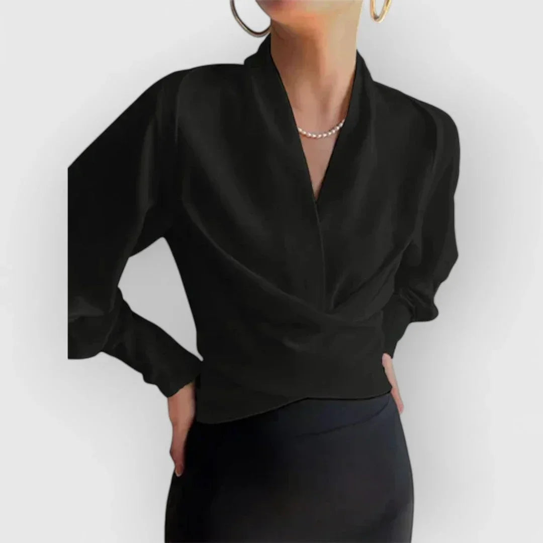 Wrap Blouse with Crossover Front and Adjustable Side Tie, Four Colors
