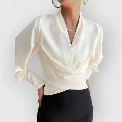 Wrap Blouse with Crossover Front and Adjustable Side Tie, Four Colors
