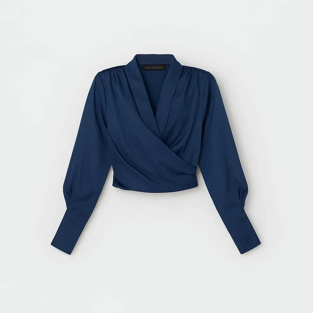 Wrap Blouse with Crossover Front and Adjustable Side Tie, Four Colors