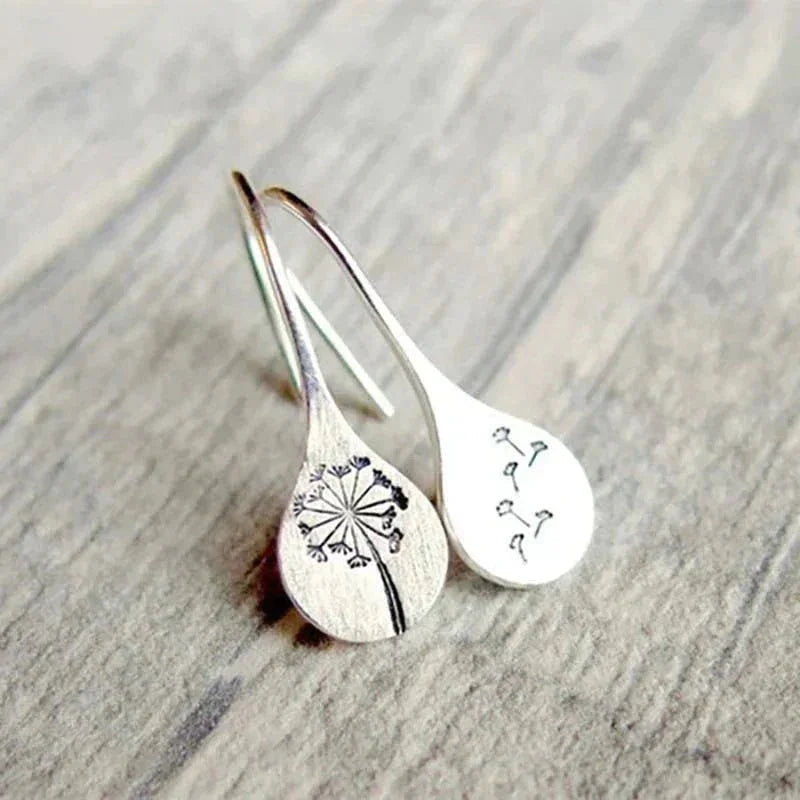 Dandelion Teardrop Earrings with Sterling Silver Hook Closure