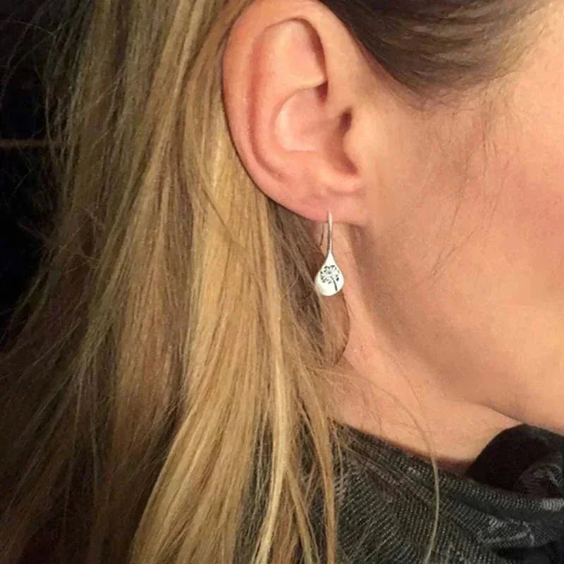 Dandelion Teardrop Earrings with Sterling Silver Hook Closure