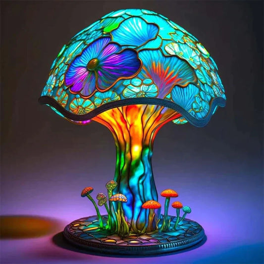 Stained Glass Table Lamp with Colored Panels and Retro Design for Bedside Tables