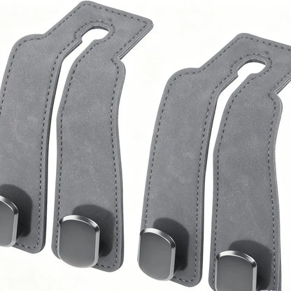 2pcs Heavy-Duty Car Seat Headrest Hooks – Leather & Metal Purse Organizer for Handbags & Groceries