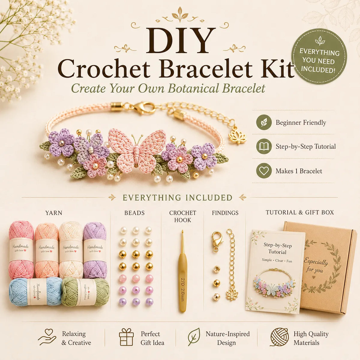 DIY Nature Charm Crochet Bracelet Making Kit
