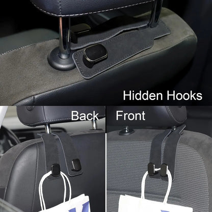 2pcs Heavy-Duty Car Seat Headrest Hooks – Leather & Metal Purse Organizer for Handbags & Groceries