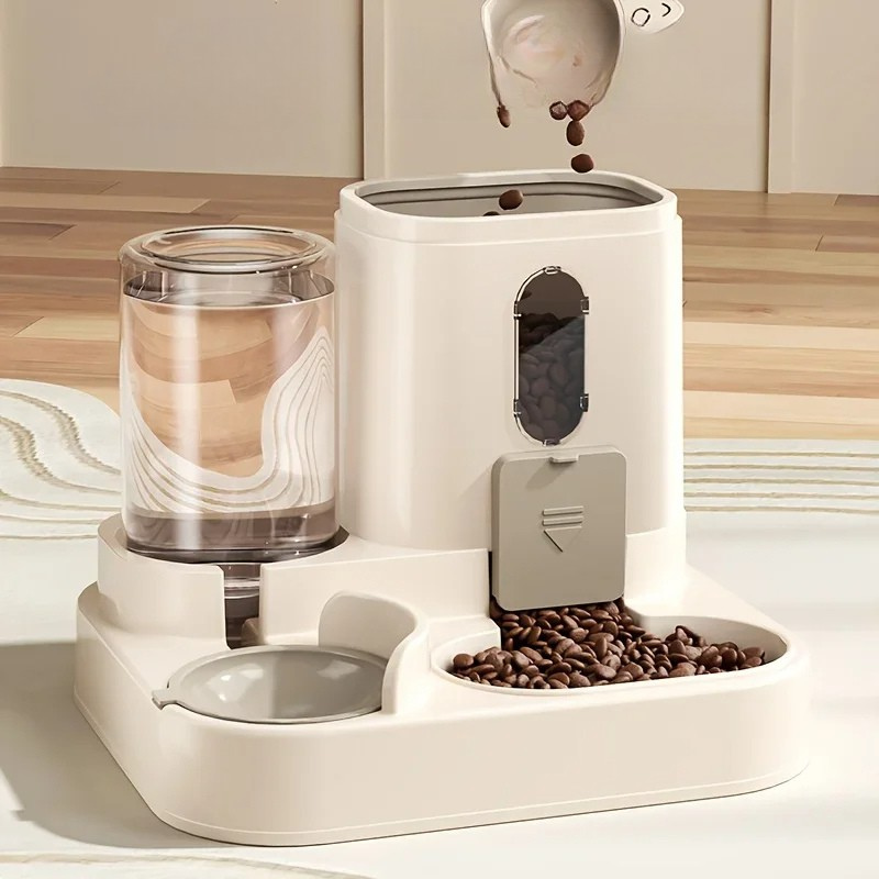 Automatic Pet Feeder with Gravity Refill System and Siphon Water Control