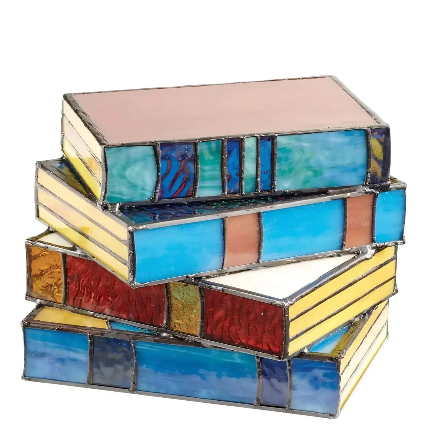 Stained Glass Table Lamp with Book Stack Design and Warm Diffused Light
