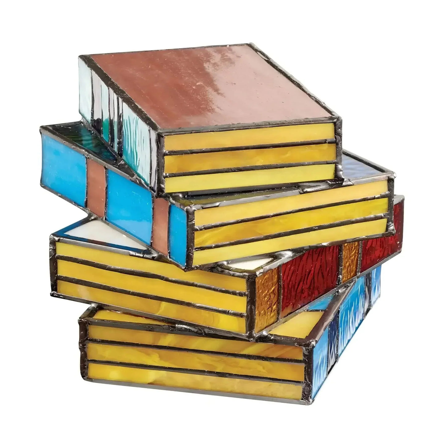Stained Glass Table Lamp with Book Stack Design and Warm Diffused Light