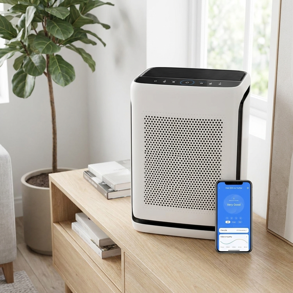 Air Purifier with Laser Particle Sensor and App Control for Large Rooms