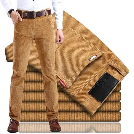 Men's Straight Leg Corduroy Trousers with Cotton Elastane Stretch