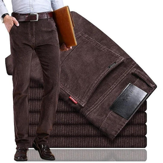 Men's Straight Leg Corduroy Trousers with Cotton Elastane Stretch