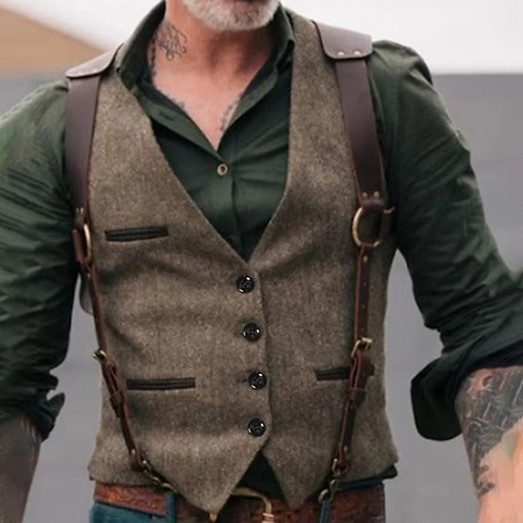 Sleeveless Waistcoat with Front Button Closure and Textured Surface