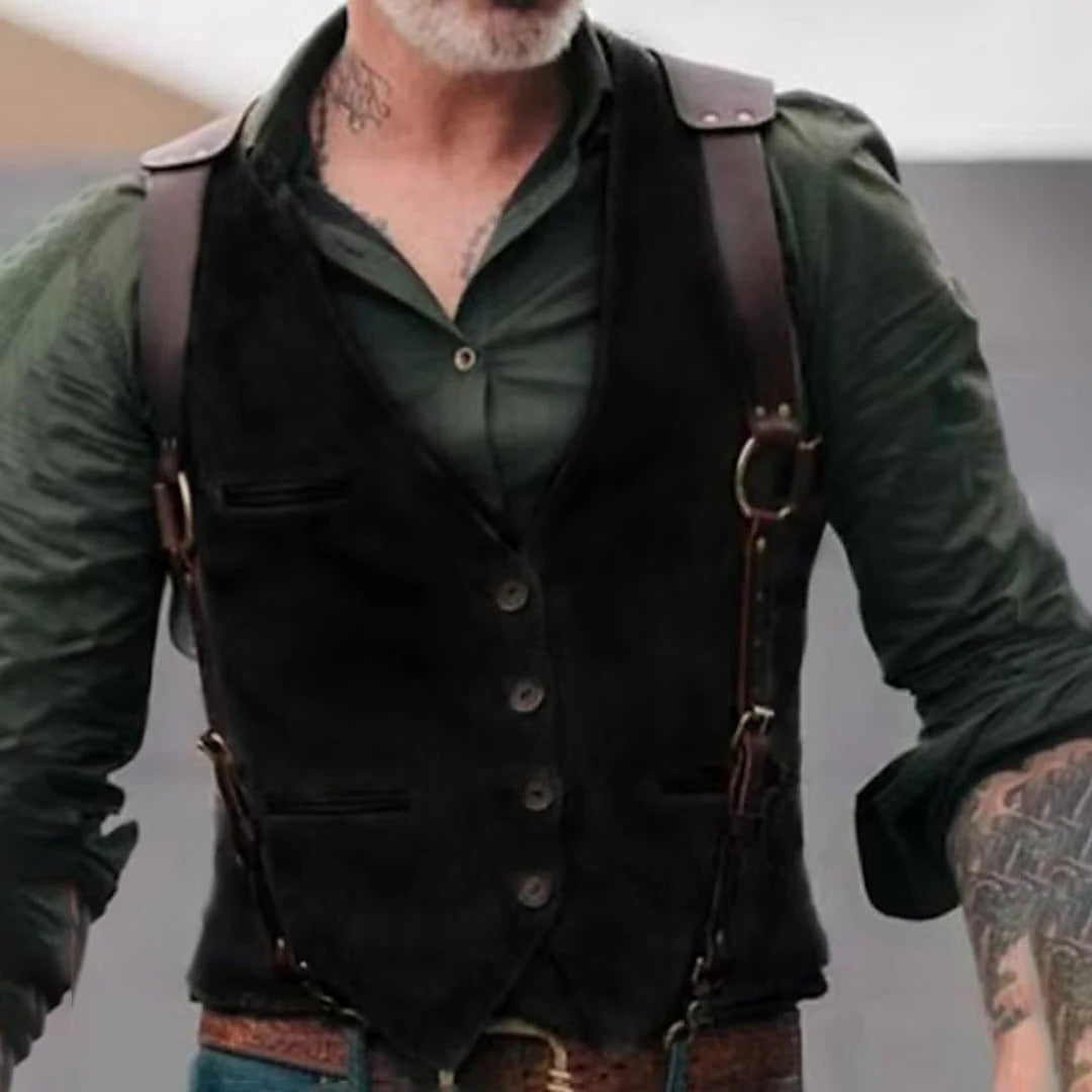 Sleeveless Waistcoat with Front Button Closure and Textured Surface