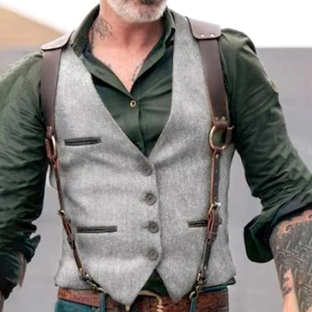 Sleeveless Waistcoat with Front Button Closure and Textured Surface