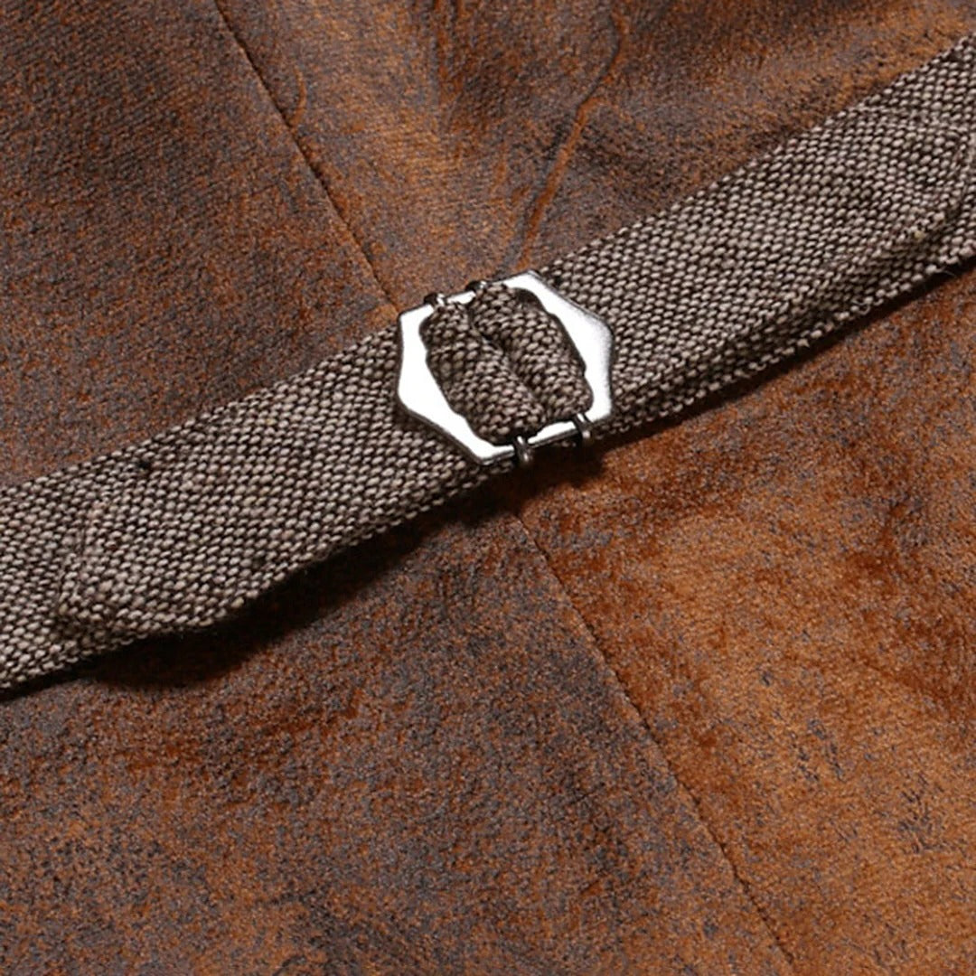 Sleeveless Waistcoat with Front Button Closure and Textured Surface