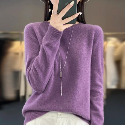 Wool Sweater with O-Neck Collar and Medium Stretch, Slim Fit
