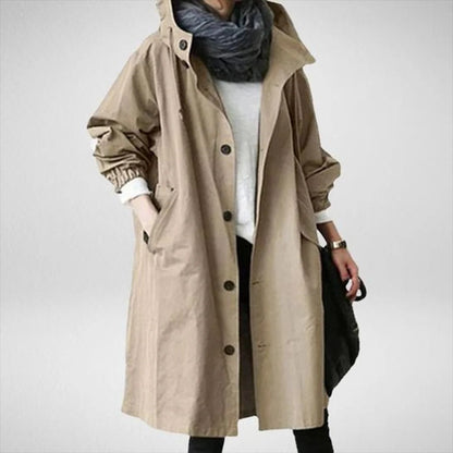 Mid Length Rain Jacket with Adjustable Hood and Large Side Pockets