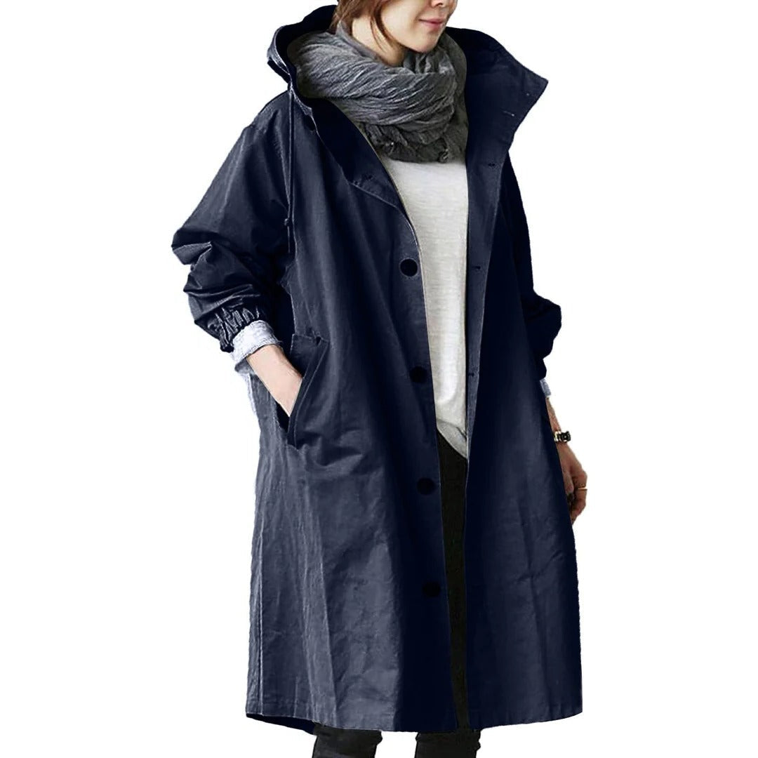 Mid Length Rain Jacket with Adjustable Hood and Large Side Pockets