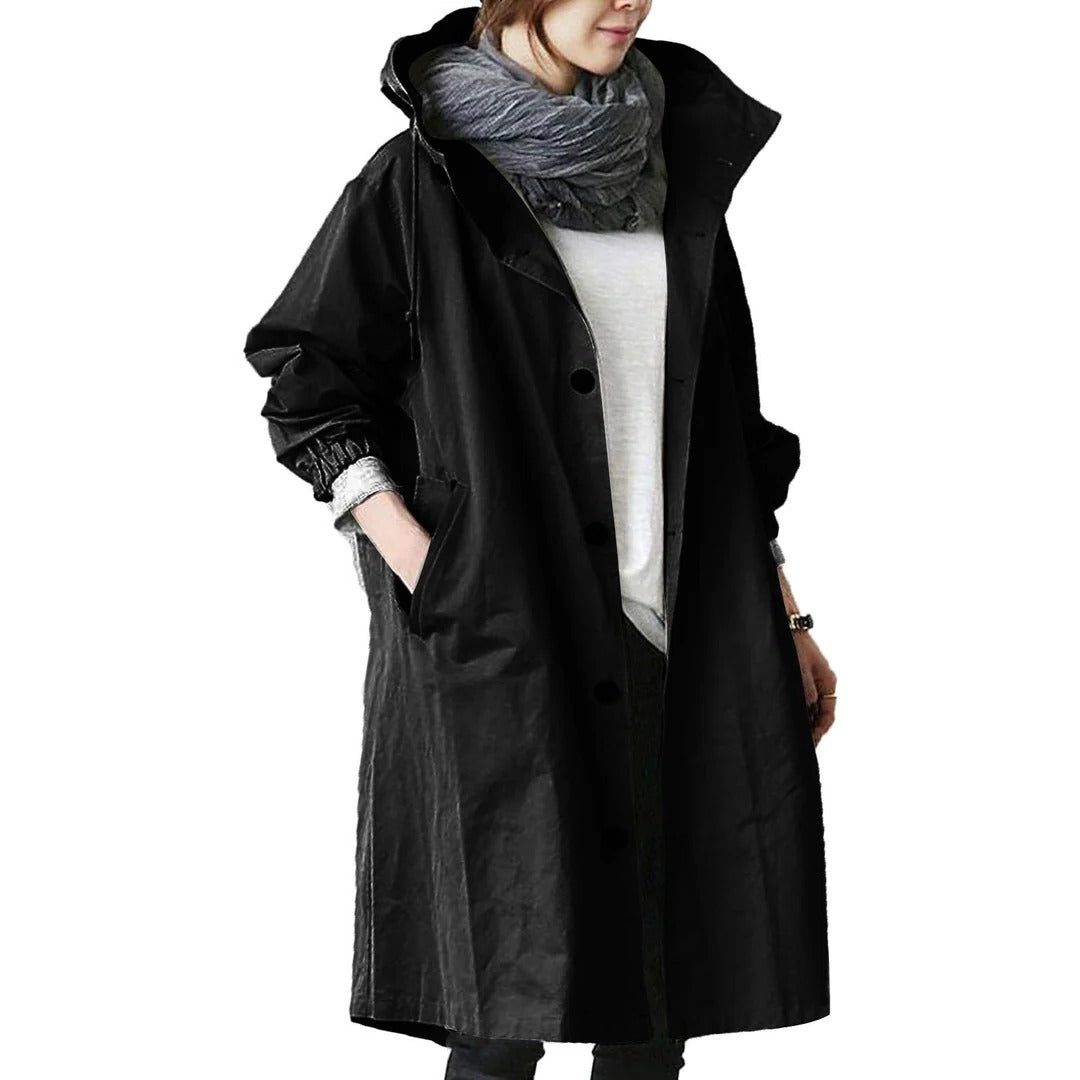 Mid Length Rain Jacket with Adjustable Hood and Large Side Pockets