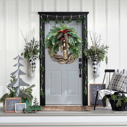 Seasonal Wreath with Pinecones, Berries and Golden Bells, 17in Diameter