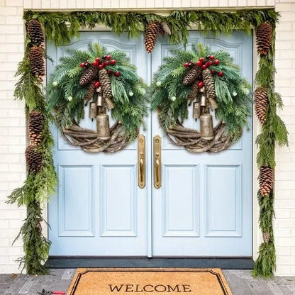 Seasonal Wreath with Pinecones, Berries and Golden Bells, 17in Diameter