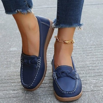 Women's Wide Toe Slip-On Loafers with Flexible Upper and Traction Outsole