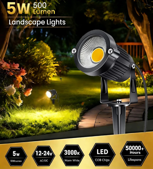 LED Landscape Spotlights 12V 5W with Adjustable Head and IP65 Rating, 10-Pack
