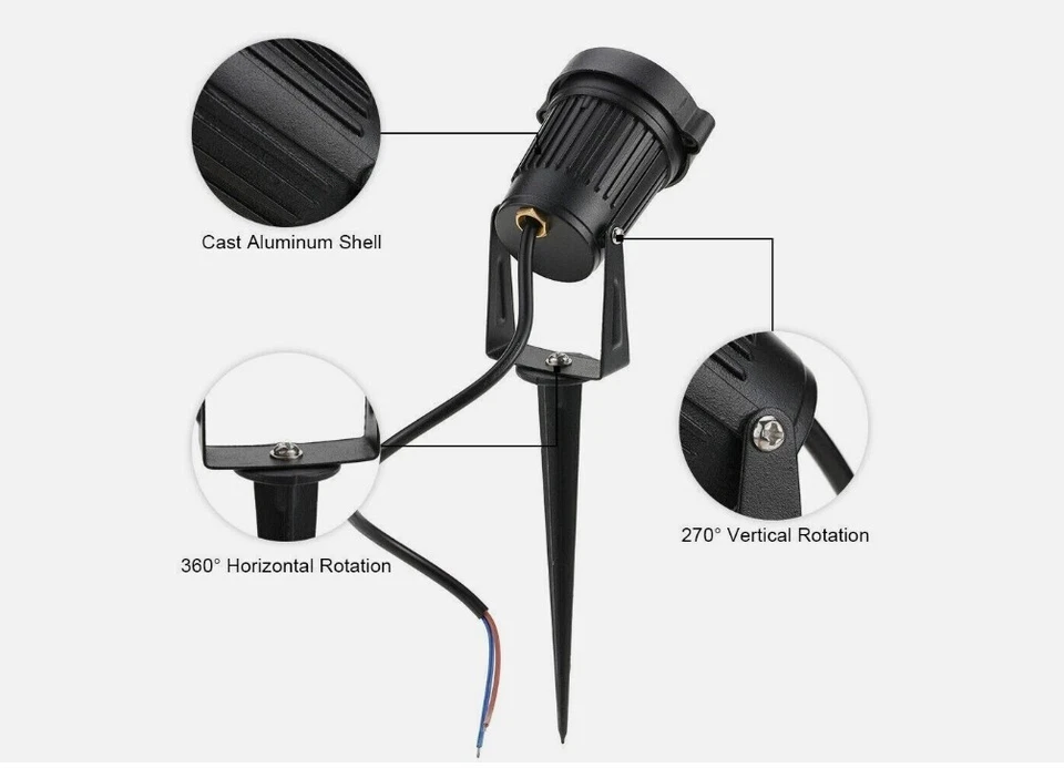 LED Landscape Spotlights 12V 5W with Adjustable Head and IP65 Rating, 10-Pack