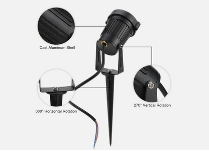 LED Landscape Spotlights 12V 5W with Adjustable Head and IP65 Rating, 10-Pack