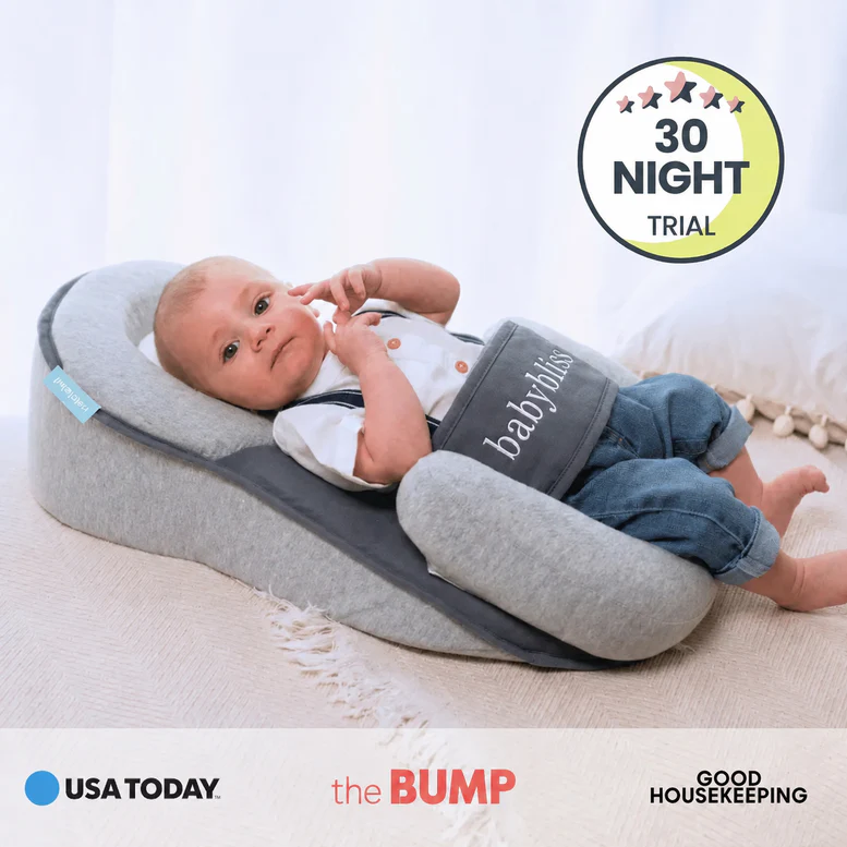 Inclined Baby Bed with Wrap Around Belt and Anti Roll Design, 10 Degree Angle