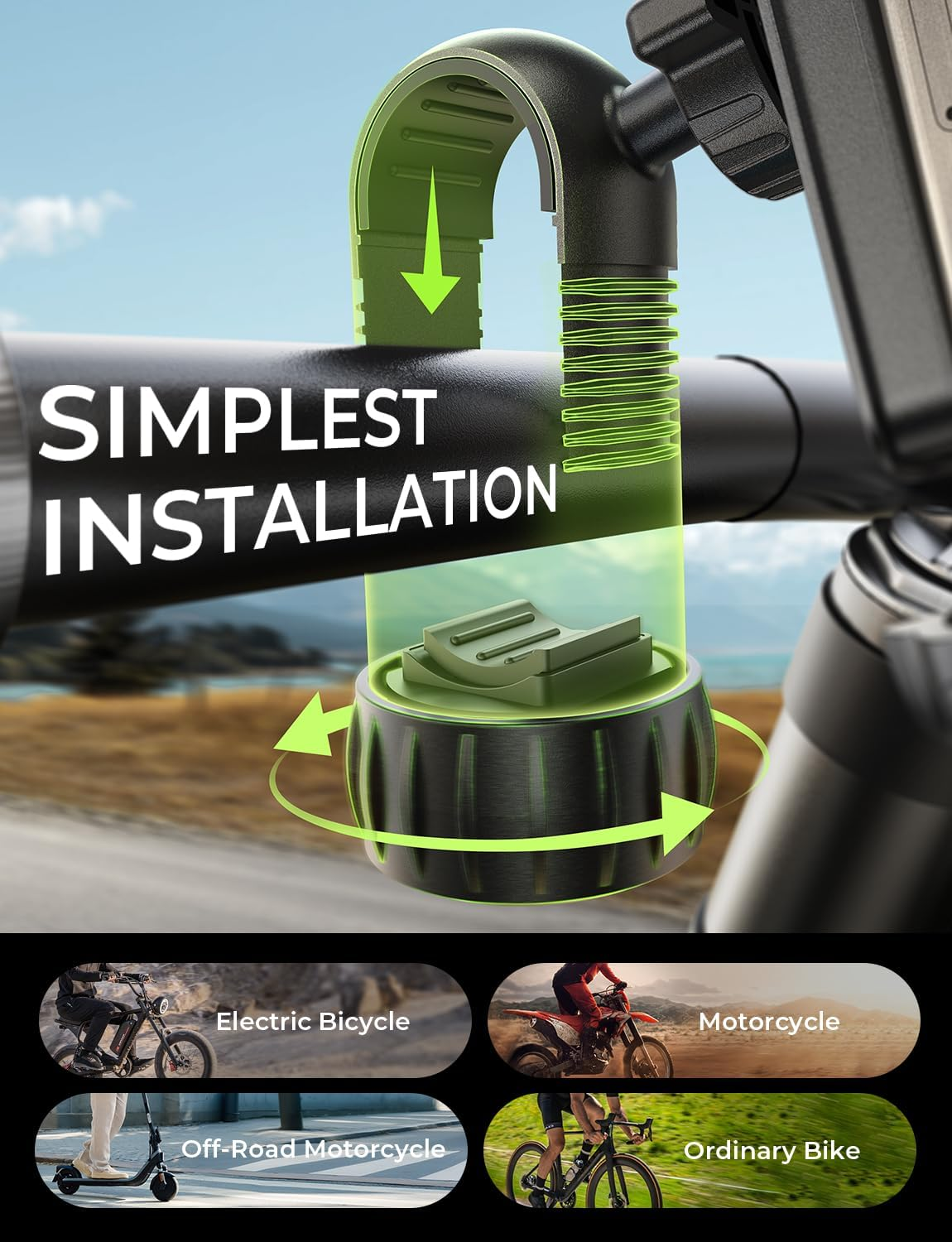 Bike Phone Holder with 360 Degree Rotation and Four Corner Grip for 4.7-6.8in Phones