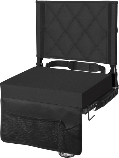 Folding Stadium Seat with Angled Back Support and Shoulder Strap, Padded Bleacher Chair