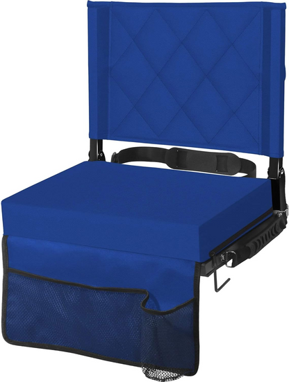 Folding Stadium Seat with Angled Back Support and Shoulder Strap, Padded Bleacher Chair
