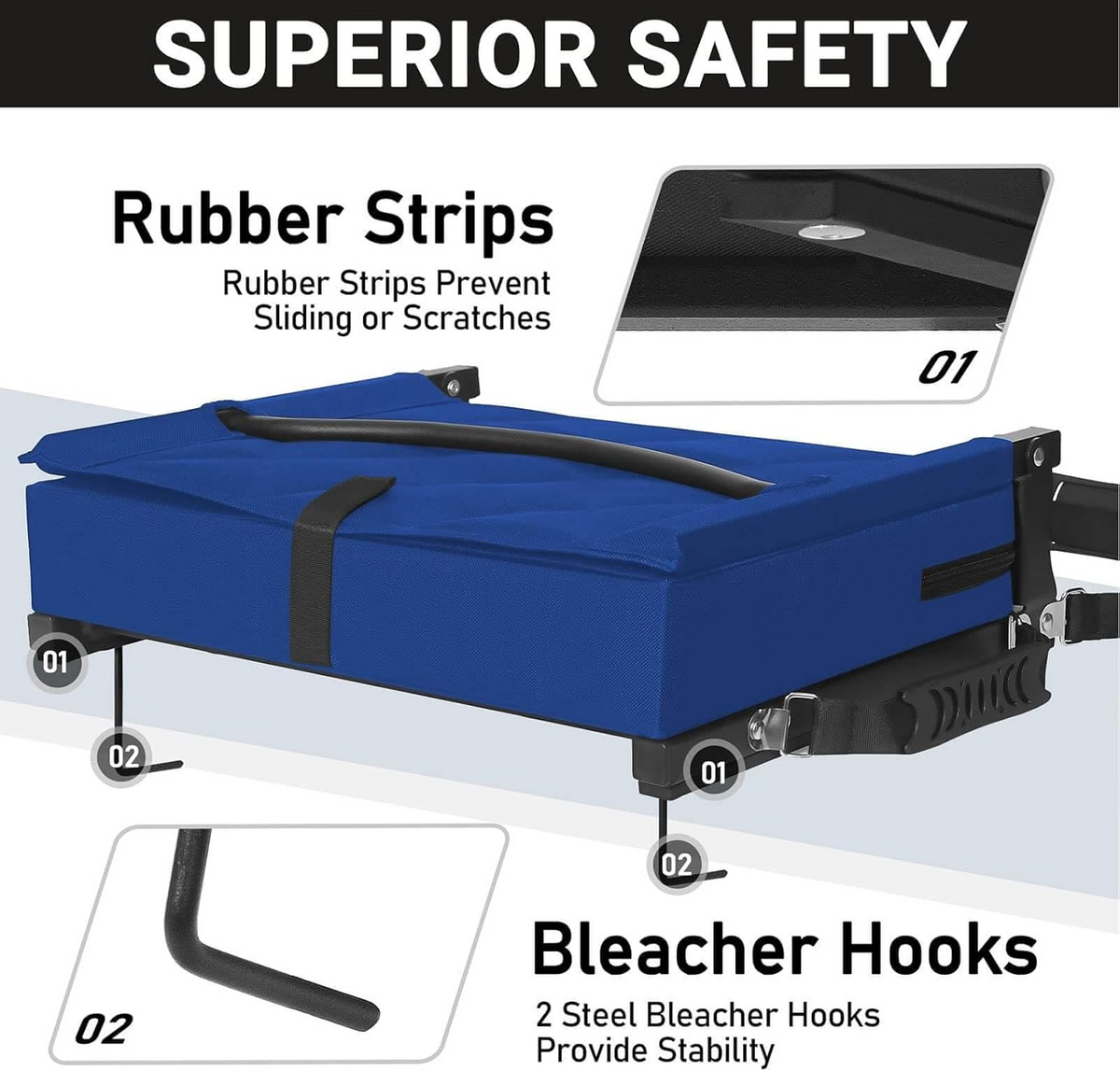 Folding Stadium Seat with Angled Back Support and Shoulder Strap, Padded Bleacher Chair