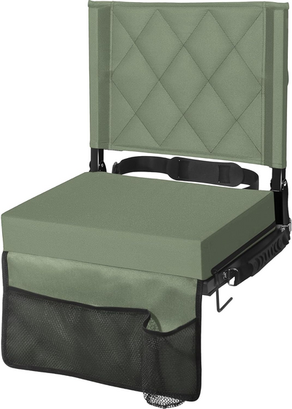 Folding Stadium Seat with Angled Back Support and Shoulder Strap, Padded Bleacher Chair