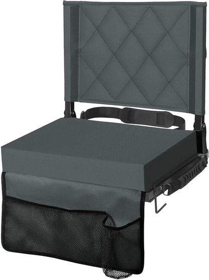 Folding Stadium Seat with Angled Back Support and Shoulder Strap, Padded Bleacher Chair