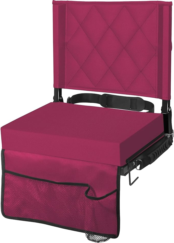 Folding Stadium Seat with Angled Back Support and Shoulder Strap, Padded Bleacher Chair