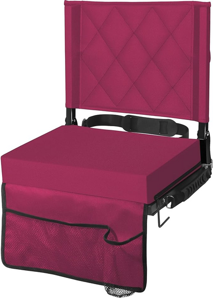 Folding Stadium Seat with Angled Back Support and Shoulder Strap, Padded Bleacher Chair